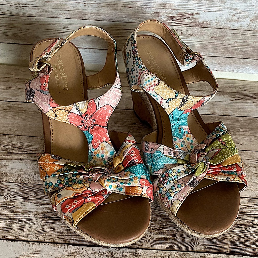 Naturalizer Multi-Color Floral Knot Wedge Sandals